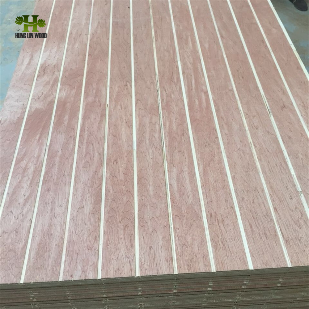 18mm Thickness Grooved/Slotted Natural Veneer Plywood for Indoor Floor/ Decoration/ Furniture