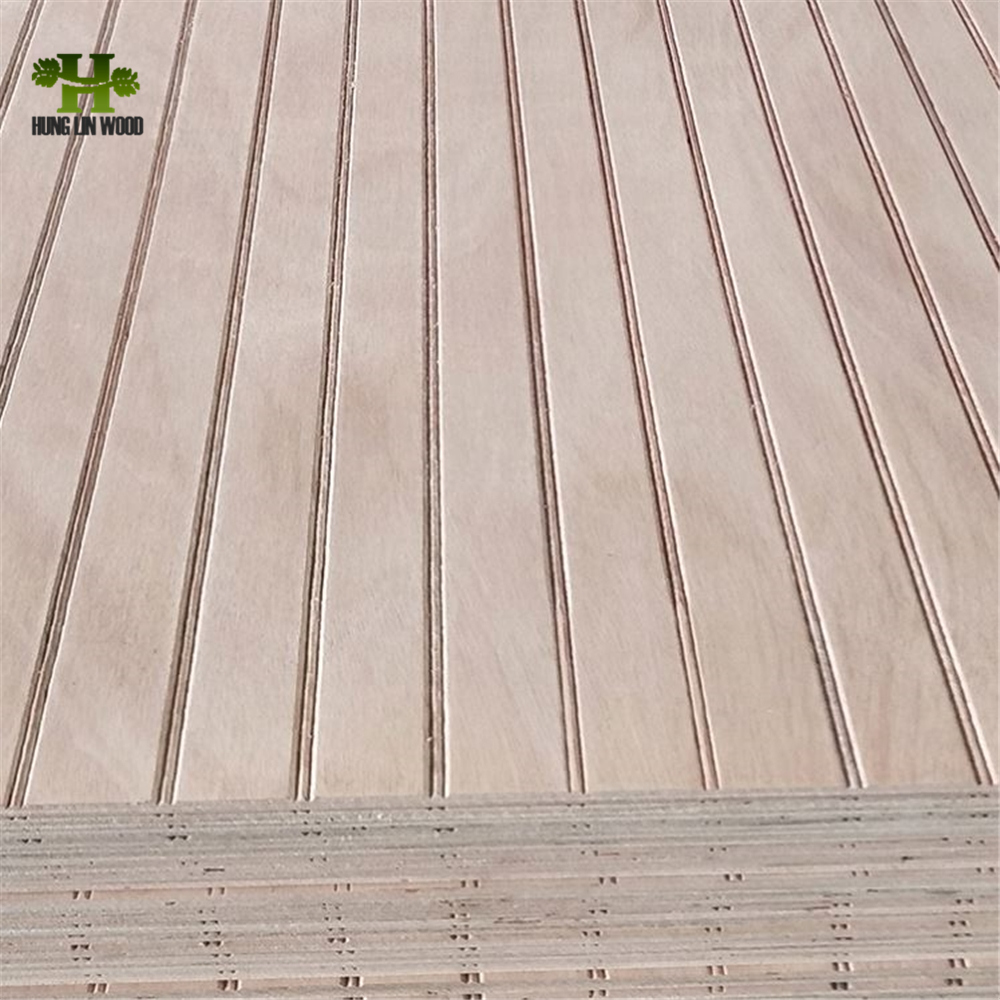 Poplar/Pine Veneer V/U/W Grooved & Slotted Plywood for Construction/Decoration